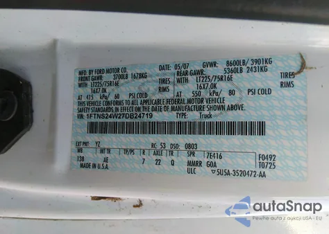 2007 Ford E-250 из США, поврежденный, VIN 1FTNS24W27DB24719